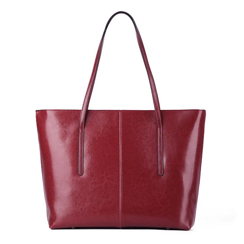 Cowhide Genuine Leather Large Tote Bags Luxury Design Commuter Shoulder Bag