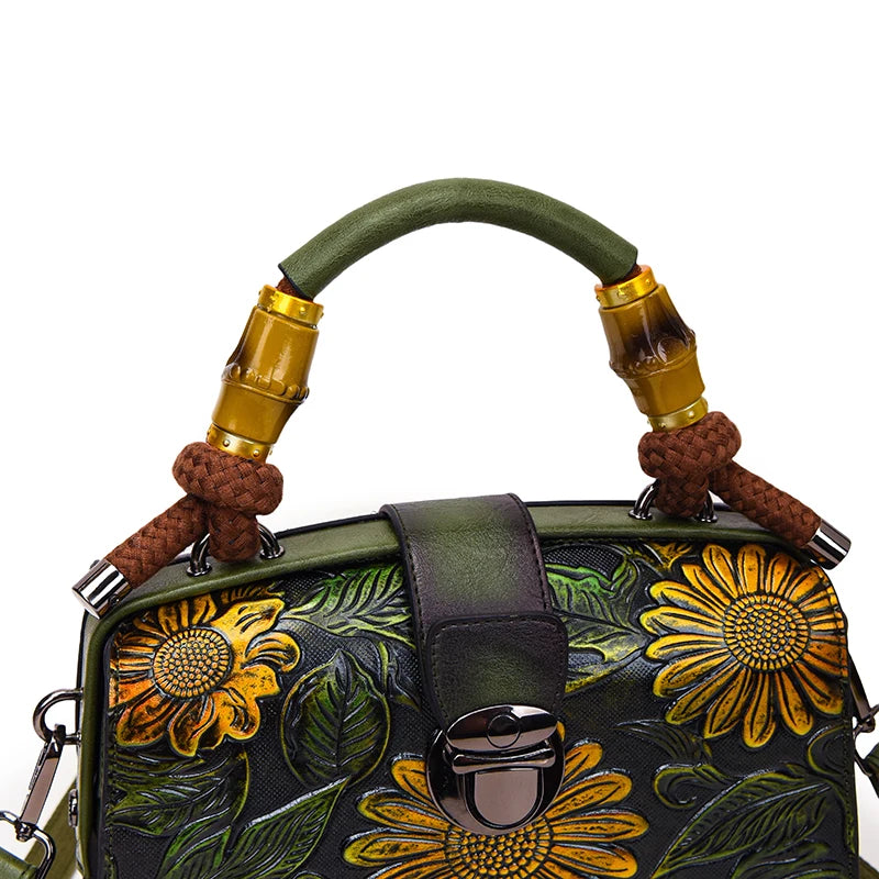 Vintage Embossed Handmade Handbags Top Quality PU Leather Tote