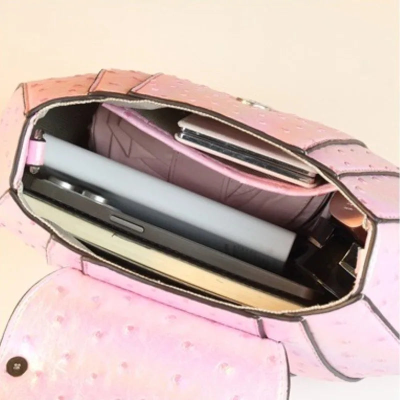 Stylish light luxury colorful unique shape ostrich pattern small square patchwork handbag