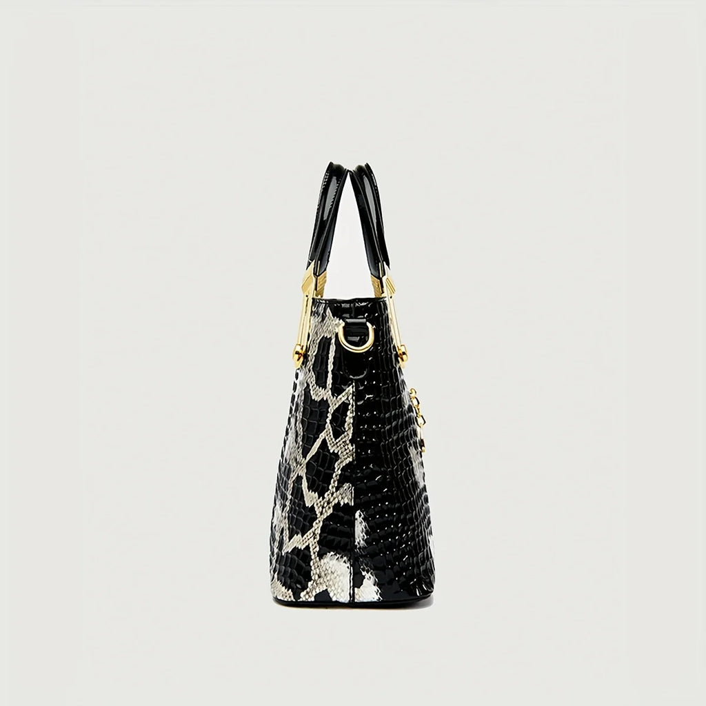 Luxury Fashion Snake Pattern Soft Leather Large Capacity Bag