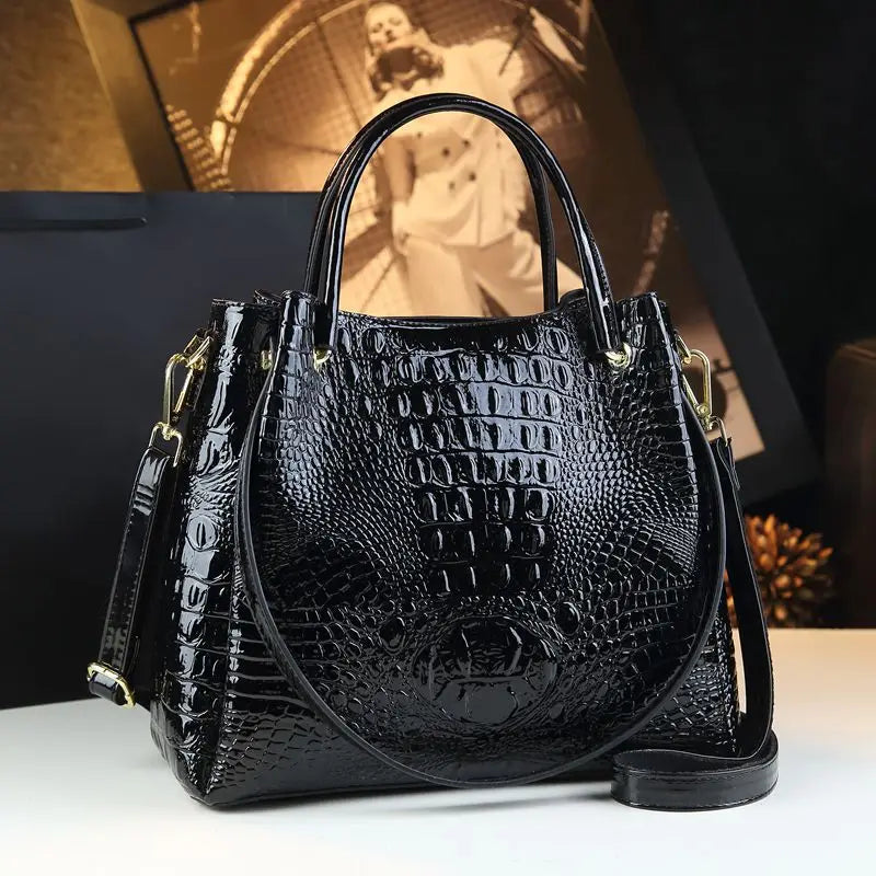 Genuine Leather Women Handbags Tote Bag Fashion Crocodile Print Bucket Bag