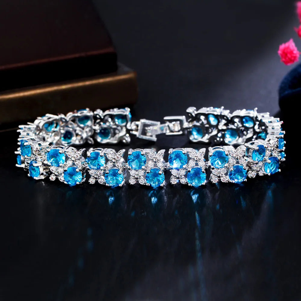 Luxury Shiny Yellow Cubic Zirconia Leaf Flower Shape Bracelet Fashion Jewelry