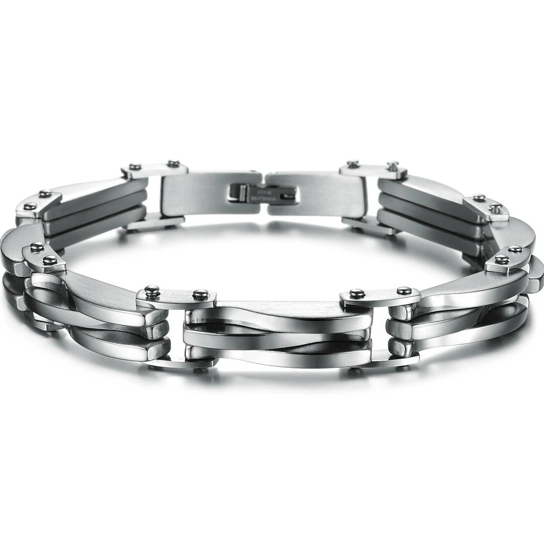 Stainless Steel Two Tone Rhombus Cool Link Bangle Bracelet