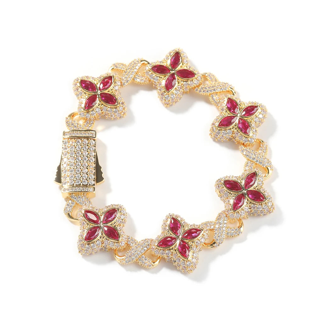 Iced Baguette CZ Floral Infinity Bracelet Jewelry