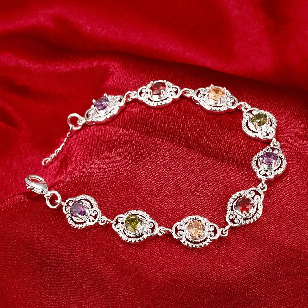 Colorful Multi Colors Real Zircon Bracelets 925 Sterling Silver Bracelet Jewelry