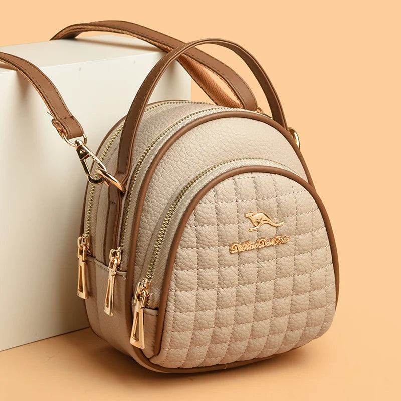 Casual Shoulder Messenger Bag Fashion Color Blocking Leather Multi Layer Bag
