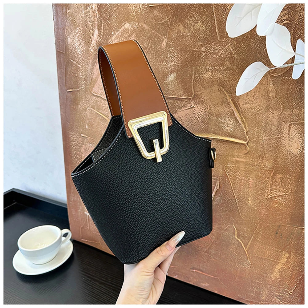 Luxury Bucket Handbags for Women Casual Contrast Color Small Basket Bag