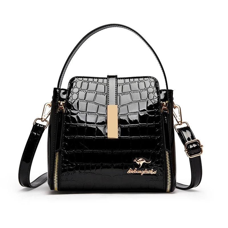 Fashion Handbag High Quality Crocodile Pattern Patent Leather