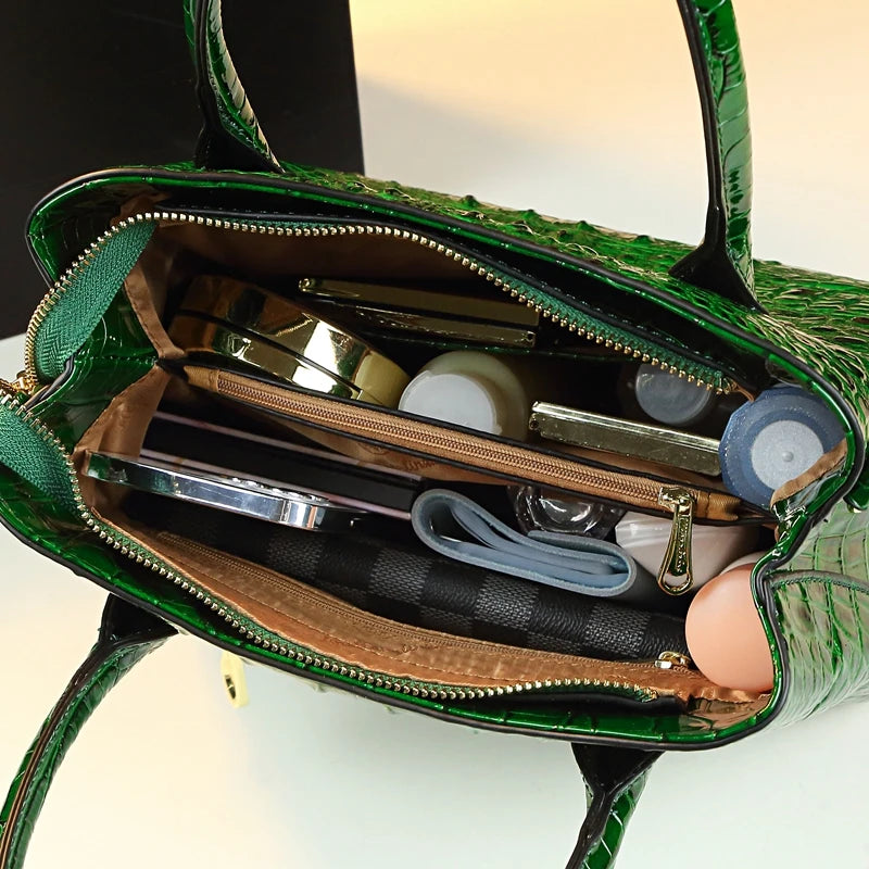 Women's Tote Bag Crocodile Pattern Genuine Leather Handbag