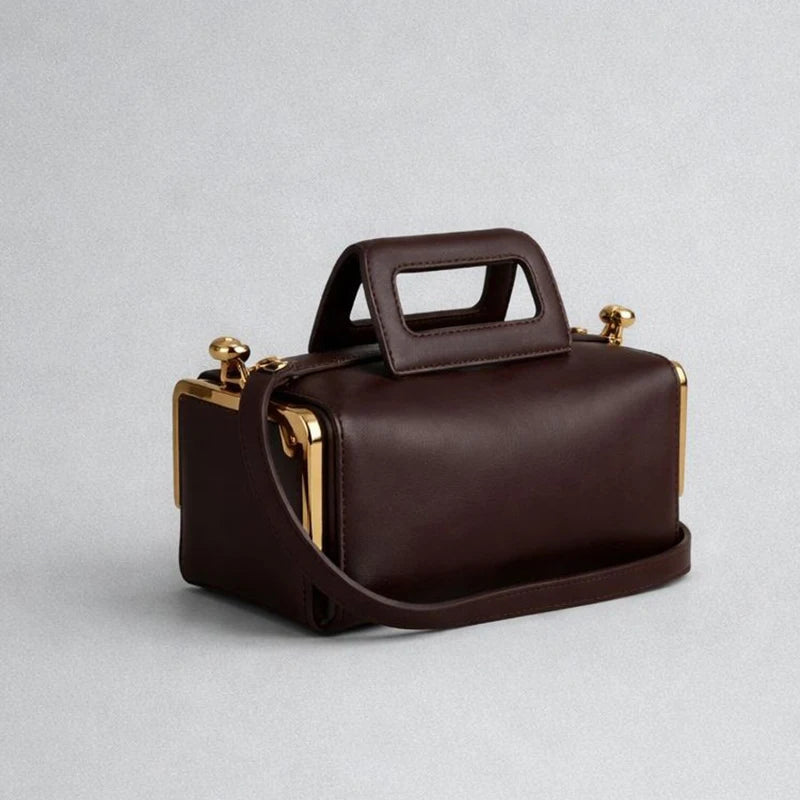 Retro Handbag Luxury Gold Hardware Structured Shoulder Bag