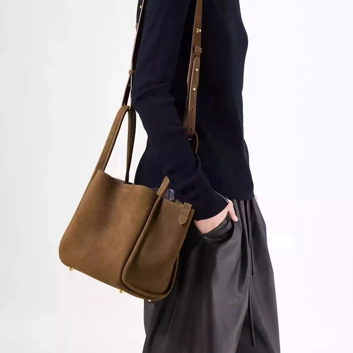 Bucket Bag Soft Leather Durable Versatile Large Capacity Handbag