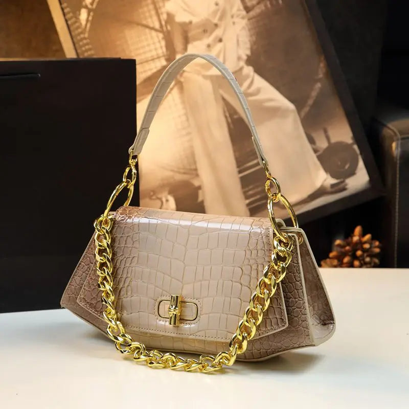 Stone Print Design Light Luxury Leather Shoulder Handbag