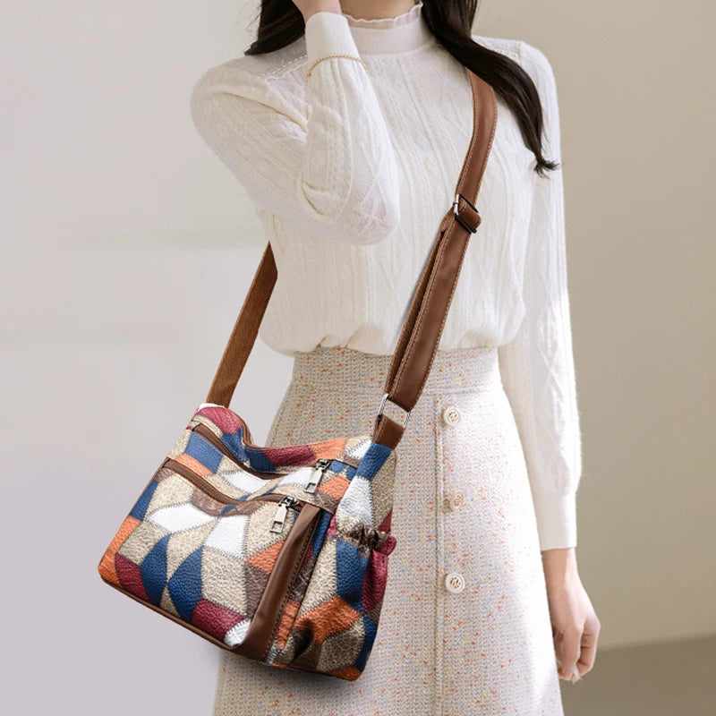 Luxury PU Leather Women's Shoulder Crossbody Bags High Quality Patchwork Sac