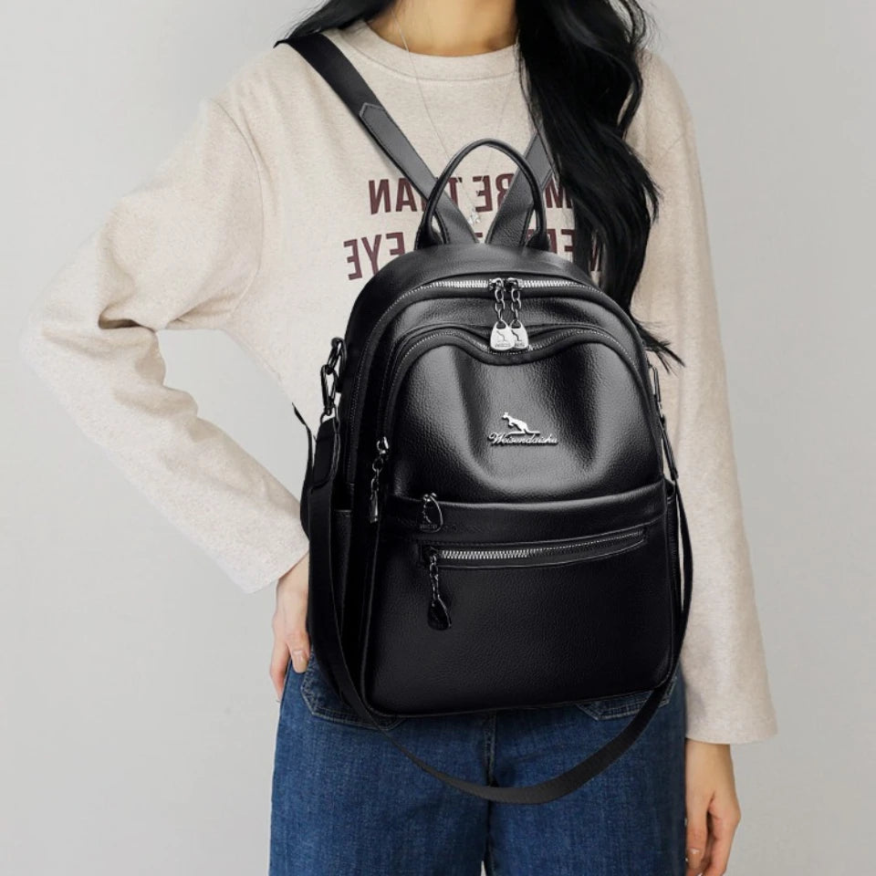 Pebbled Leather Texture Backpack Shoulder Bag Large Capacity Commuter Daypack