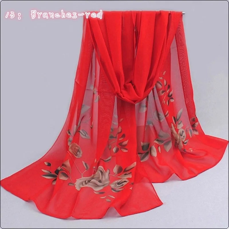 Chiffon Scarf Butterflies Branch Pattern Versatile Elegant