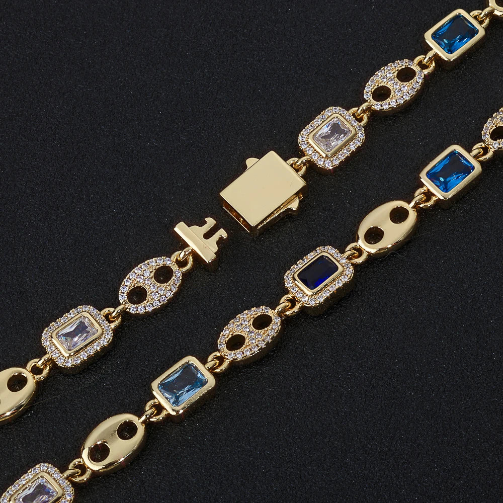 8MM Gemstone Iced Out Bracelet Blue Cubic Zirconia Link Bracelet Fashion Jewelry