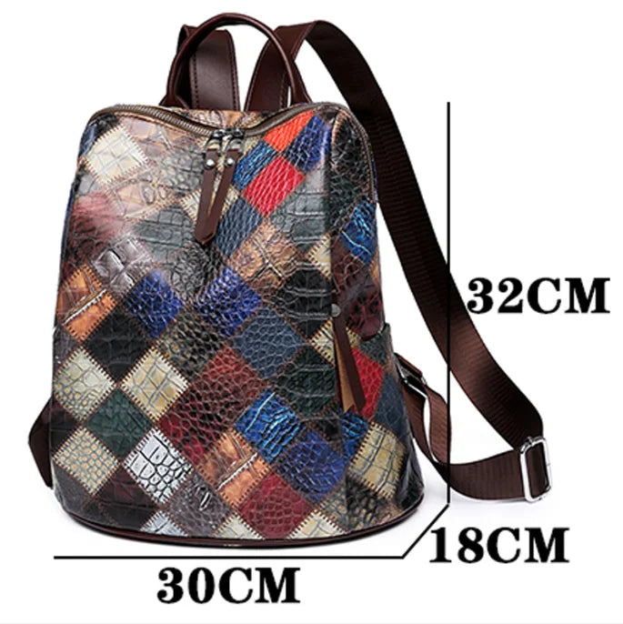 Vintage Splicing Backpack Leather Rucksack Women's Knapsack Travel Backpacks