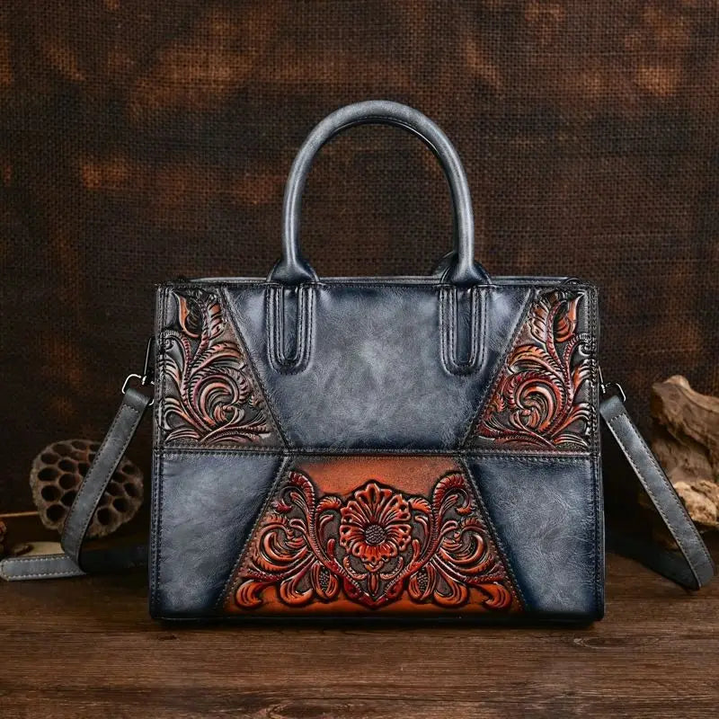 Embossed Splicing Retro Bag Portable Messenger Package Fashion Flowers Pack