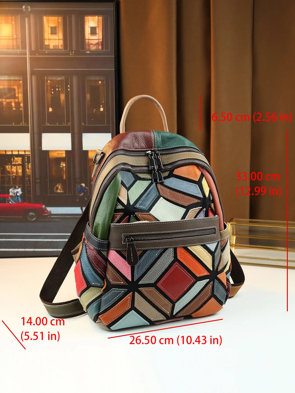 Patchwork Women Genuine Leather Backpack Vintage Fashion