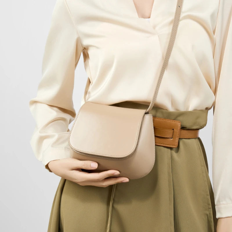 Smooth Genuine Leather Saddle Bag Retro Shoulder Purse