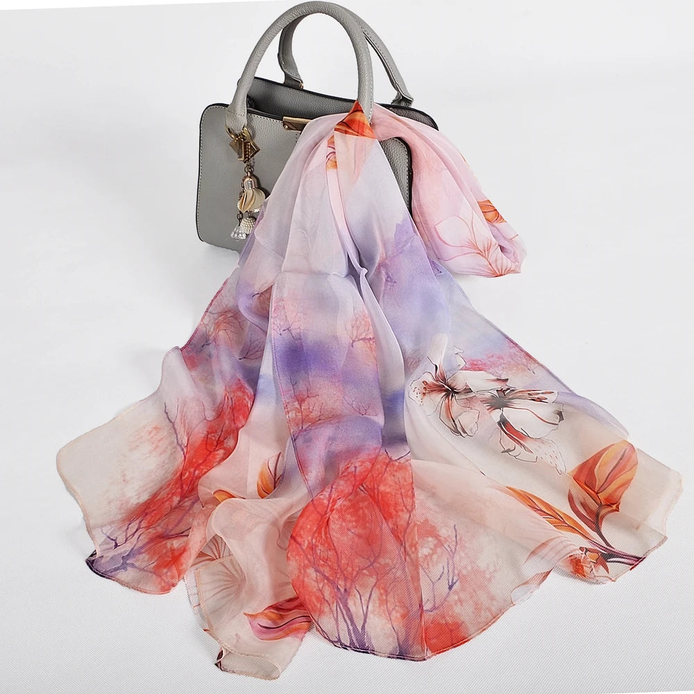 Chiffon Pure Silk Ladies Scarf Long 100% Silk Shawl