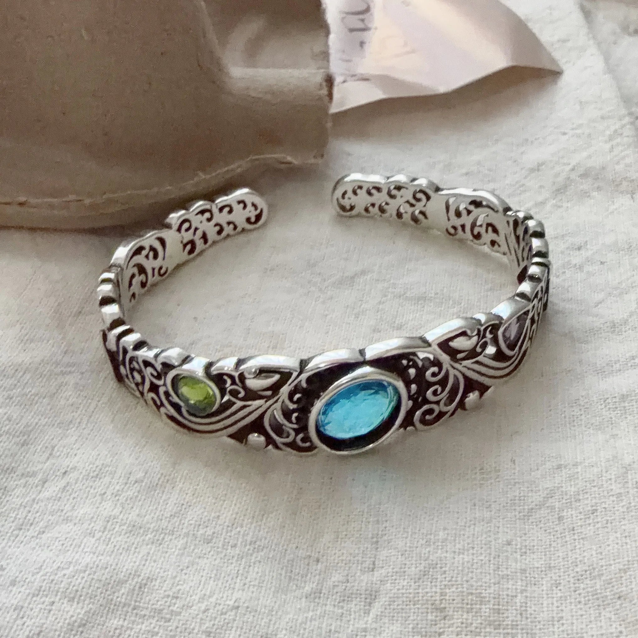 100% 925 Sterling Silver Geometric Blue Stone Bracelet