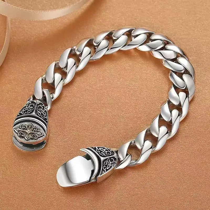 Cuban Link Bracelet Cross Design Vintage Gold Plated Jewelry