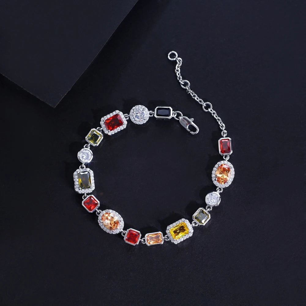 Beautiful Multi Shape Colorful Cubic Zirconia Link Chain Bracelets for Women