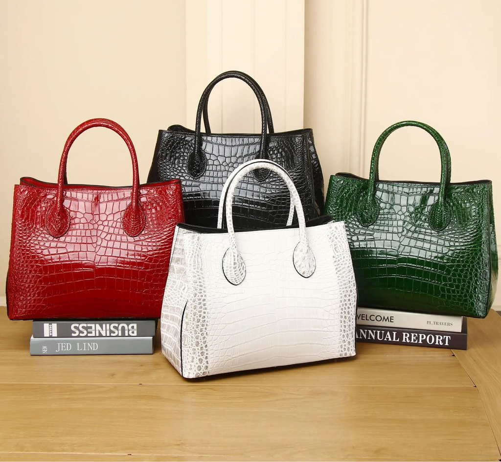 Crocodile Pattern Women's Large Capacity Cowhide Handbag