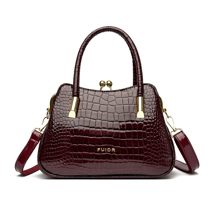 Fashion Luxury Patent Leather Handbag Button Design