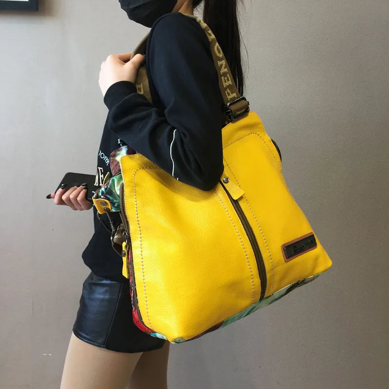 Leather Bag Fashion Large Capacity Flower Print Shoulder Bag