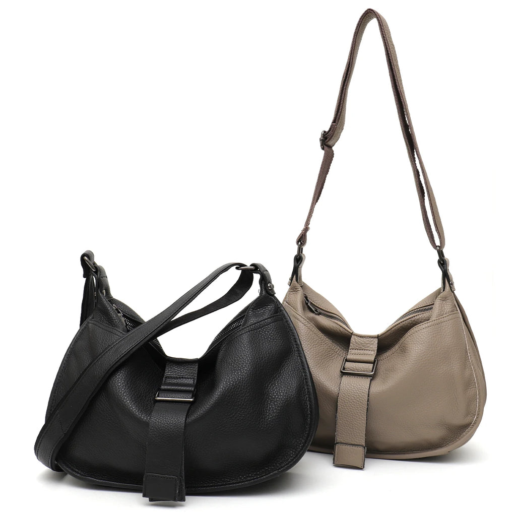 Stylish Genuine Leather Shoulder Bag Multi Pockets Satchel