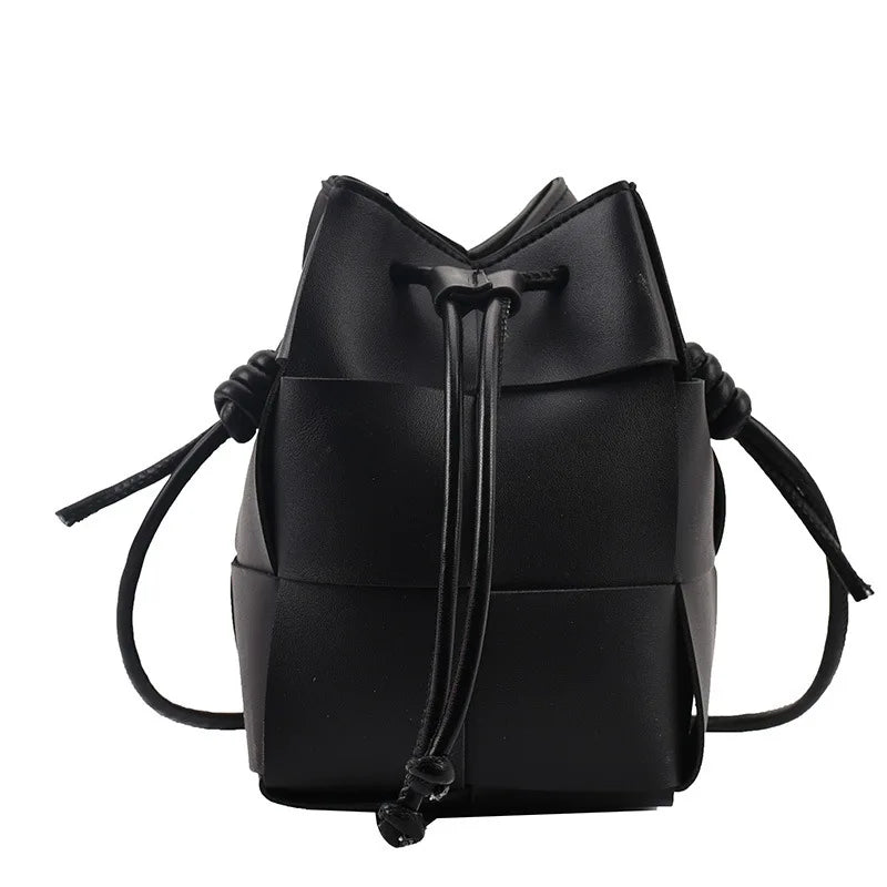 Trendy Mini Bucket Bag Versatile Woven Drawstring Phone Bag Casual Simple Design