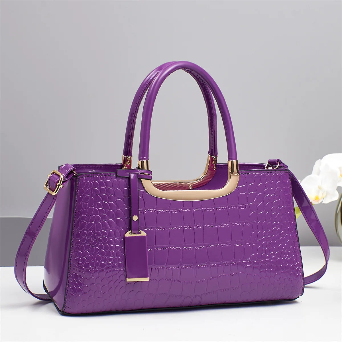 Patent Leather Casual Tote Bag Large Capacity Boston Handbag