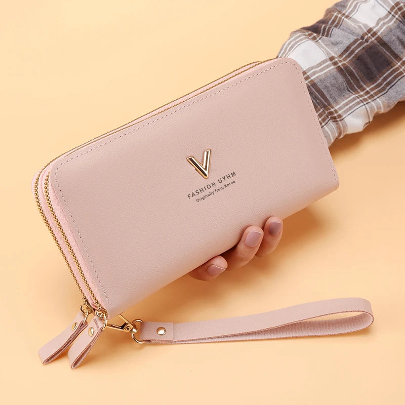 Double zipper clutch wallet long stylish large-capacity
