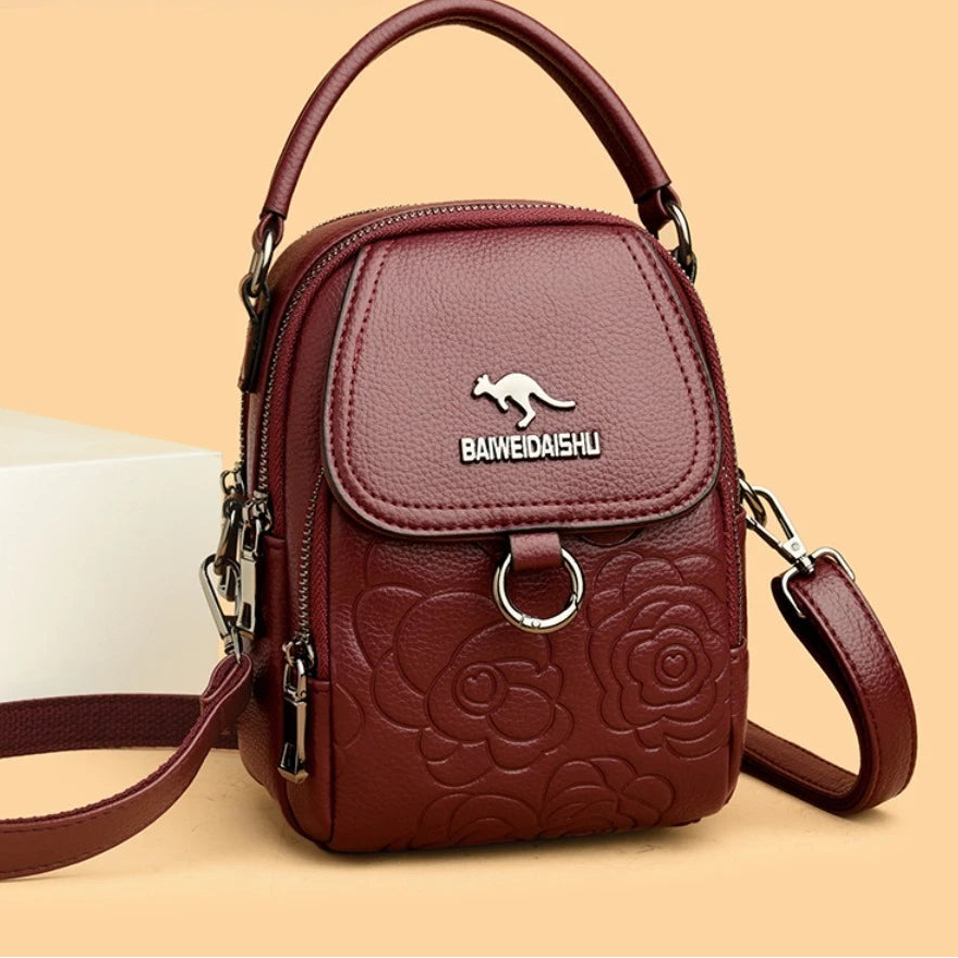 Vintage Floral Embossed Leather Mini Shoulder Bag Crossbody Handbag