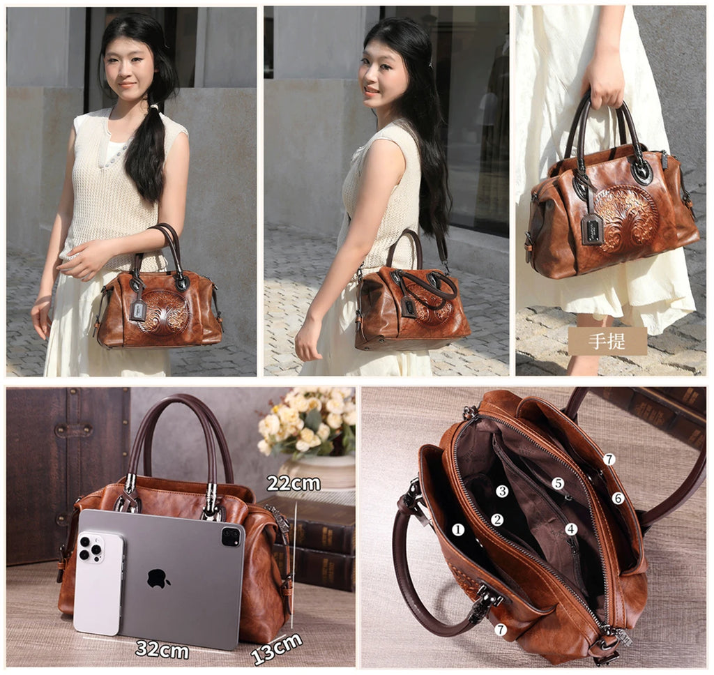 Faux Leather Boston Bag Classic Handbag Vintage Luxury Bag