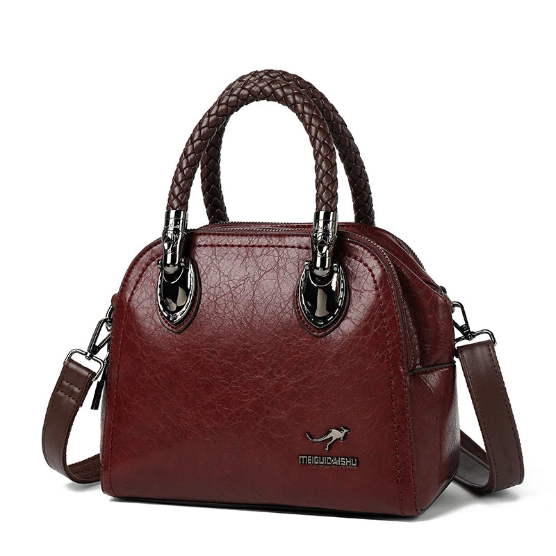 Retro Crossbody High Quality Leather Handbags Hand-woven Handle Luxury Design