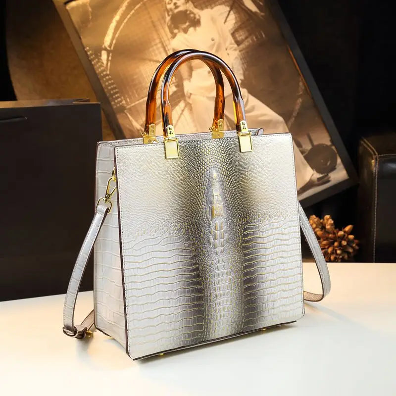 Crocodile Print Leather Handbags Large-capacity Tote