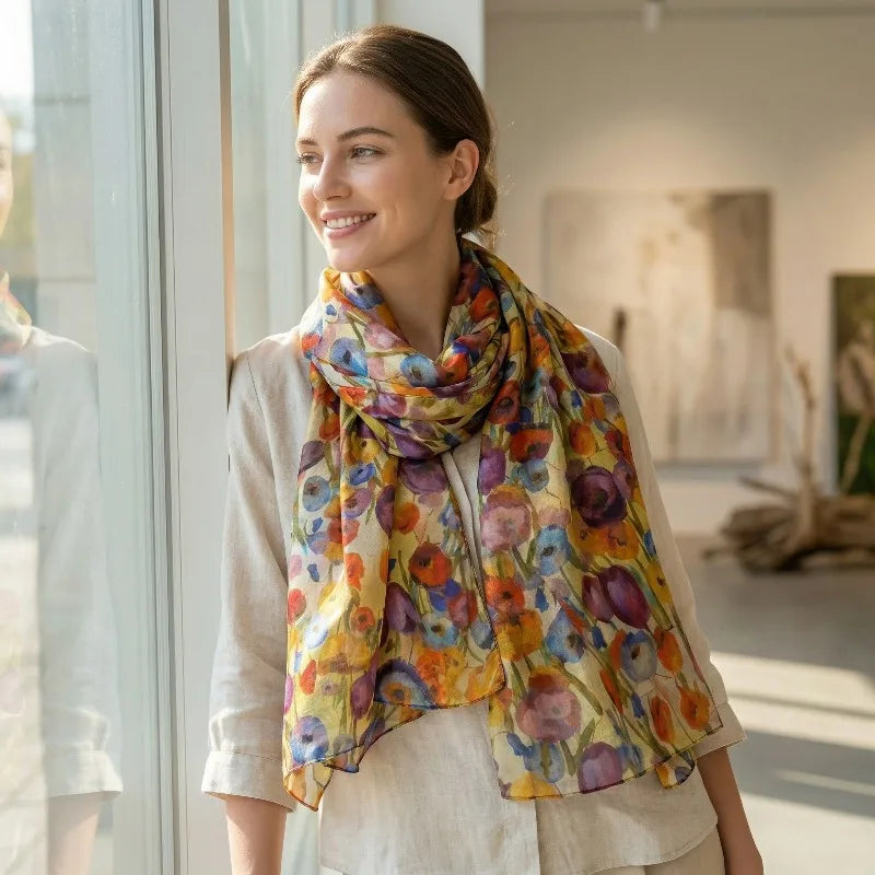 Lightweight Large 100% Mulberry Silk Scarf Shawl Scarf