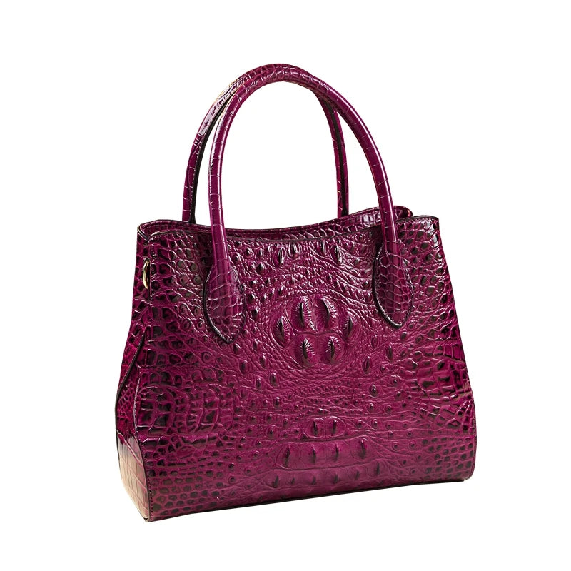 Women's Tote Bag Crocodile Pattern Genuine Leather Handbag
