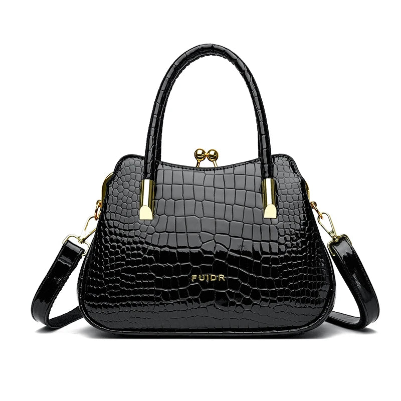 Fashion Luxury Patent Leather Handbag Button Design