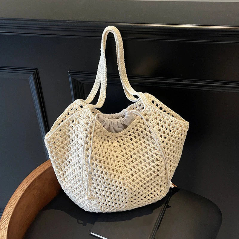 Chic Simple Large Capacity Shoulder Bags for Women Casual Straw Woven Tote Bag