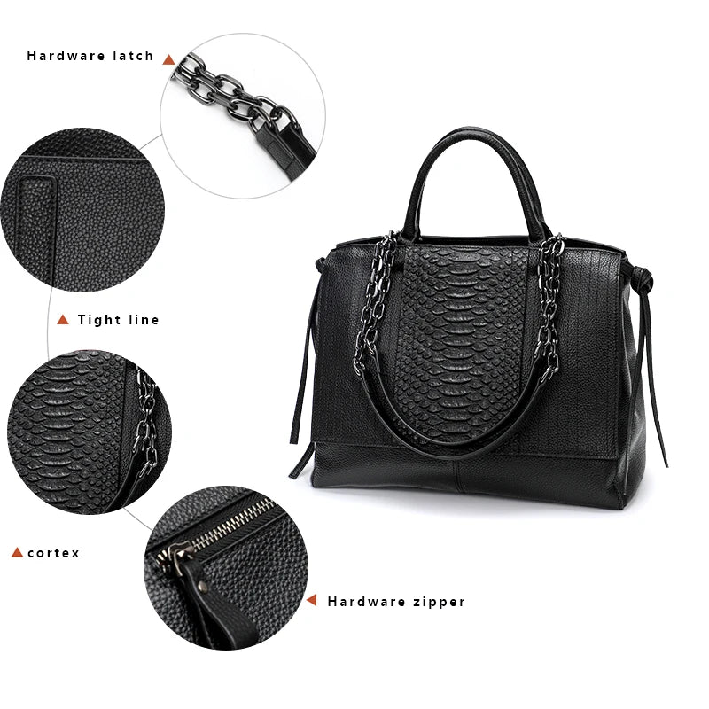 Large Capacity Cowhide Briefcase Crocodile Pattern