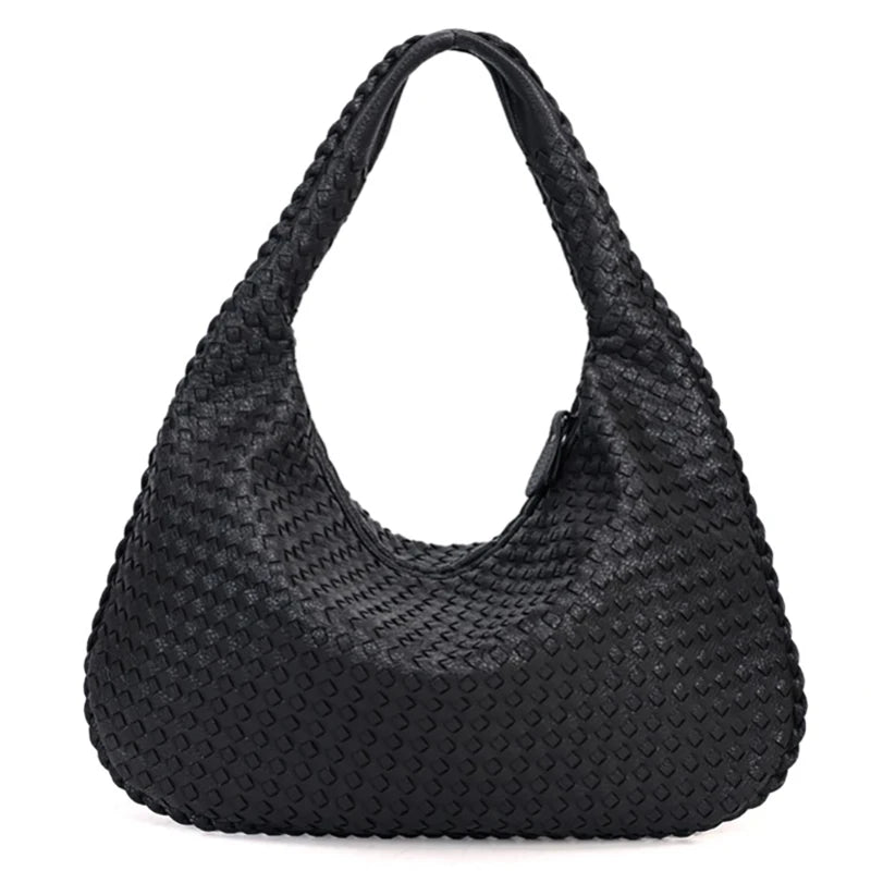 Trendy Woven Hobo Bag Vegan Leather Handmade Tote