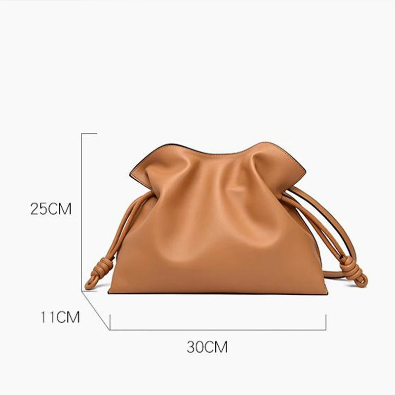 Luxury Leather Crossbody Bag Cloud Pleated Bag Large Capacity Design Drawstring Bag