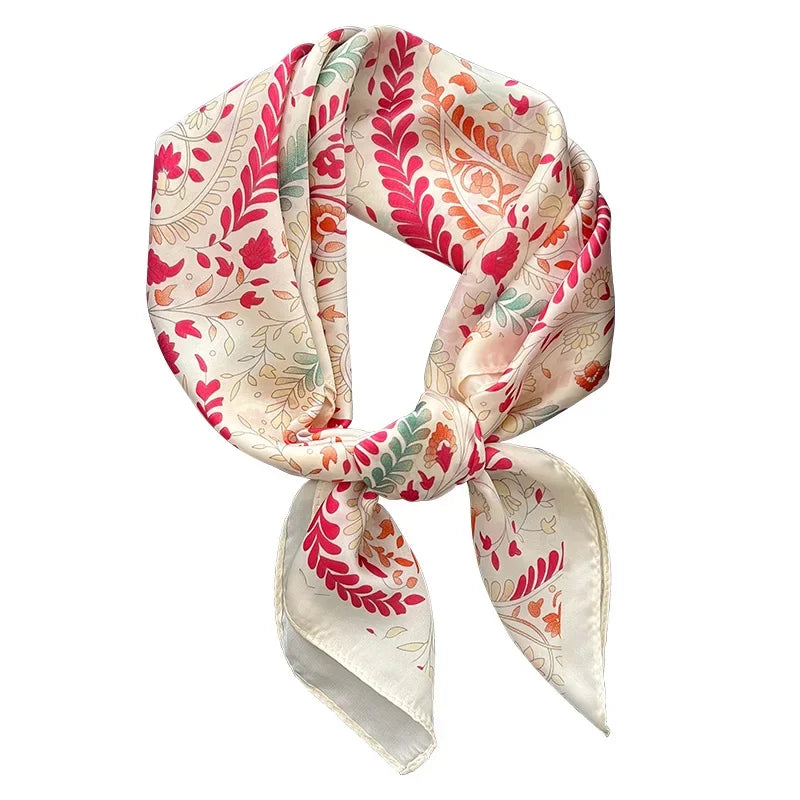 Square Scarf Women Luxury Floral Print Soft Satin Kerchief Hairband Neckerchief