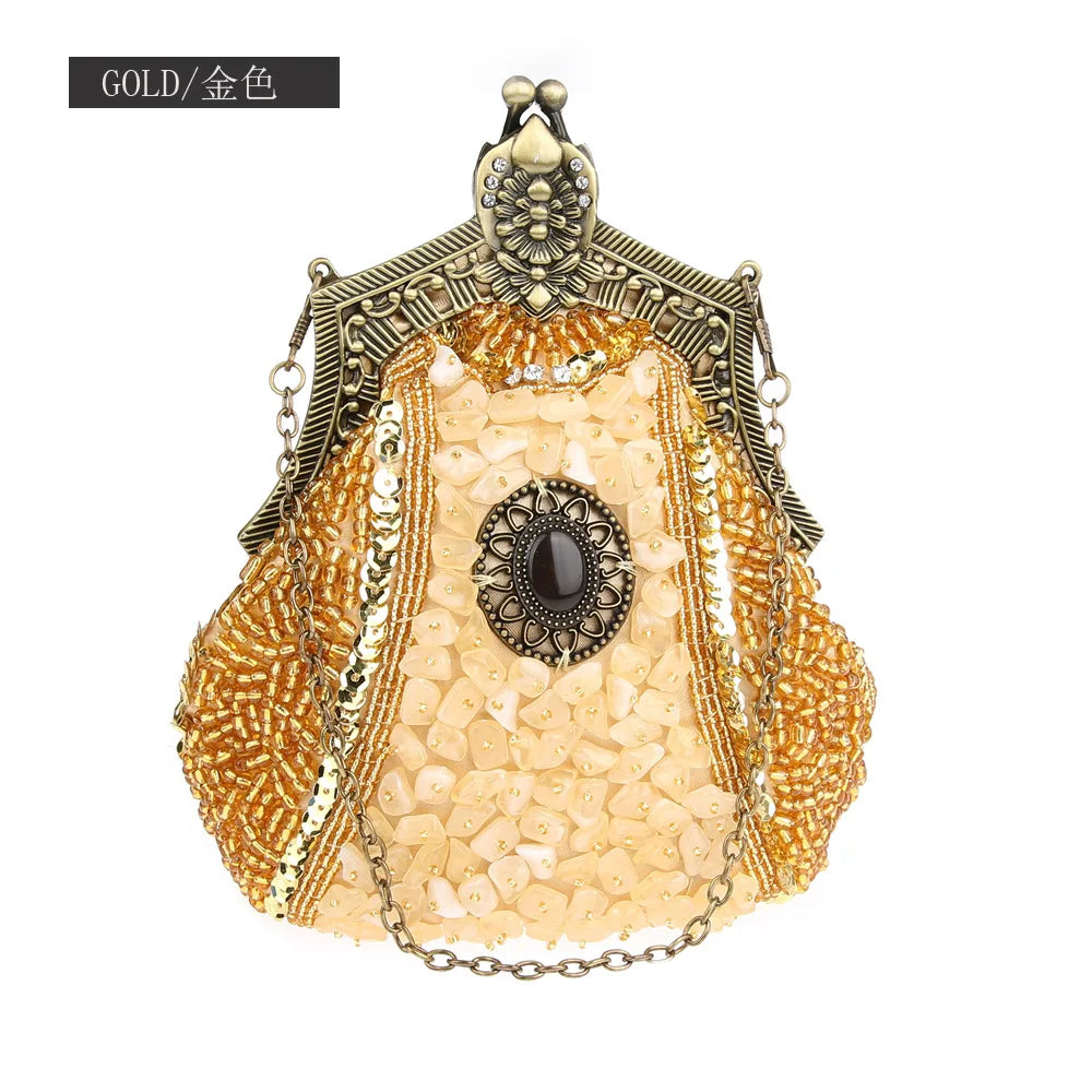 Retro Fashion Pearl Sequin Beaded Clutch Handbag