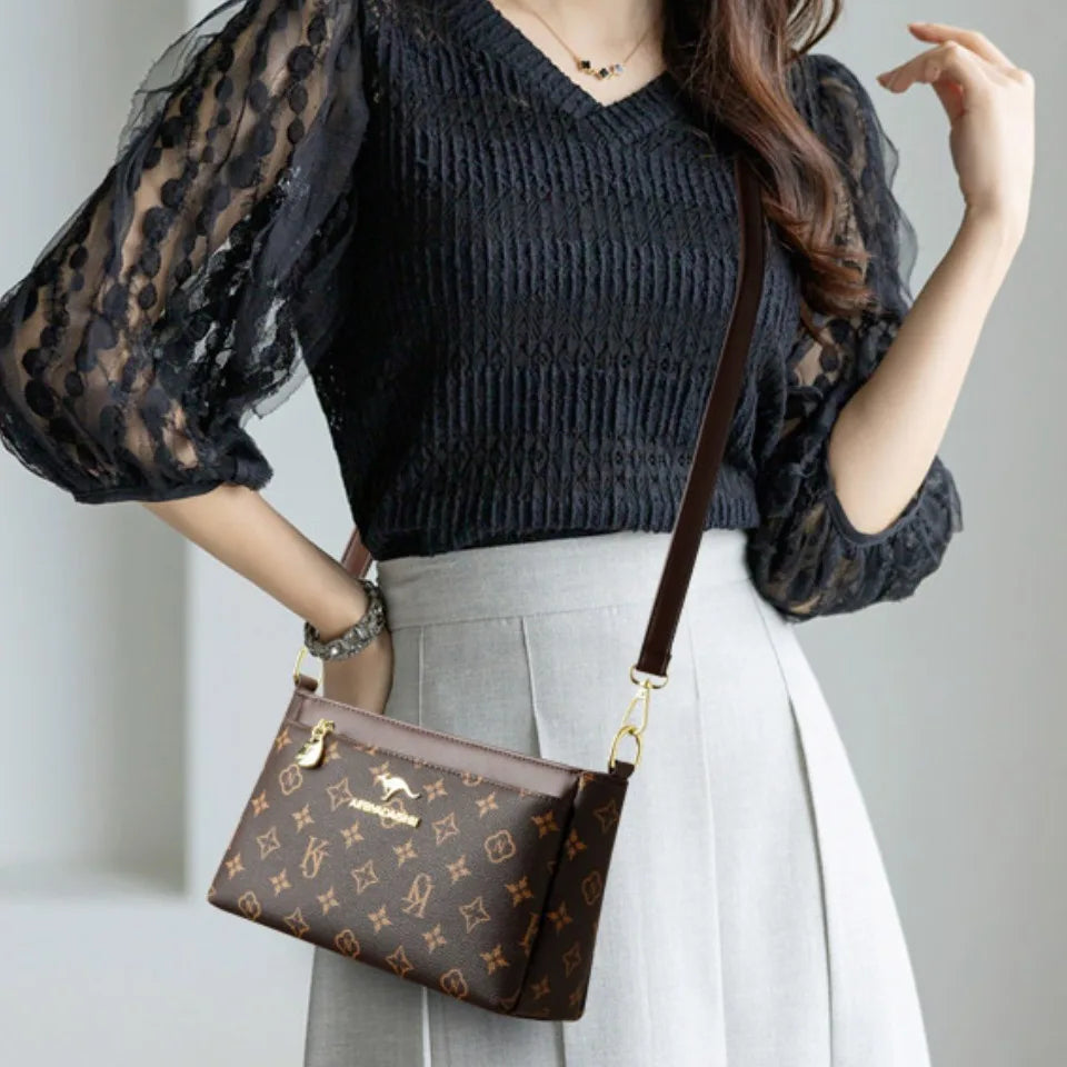 Patterned Leather Crossbody Bags for Women Luxury Design 3 Layers Purse Handbag