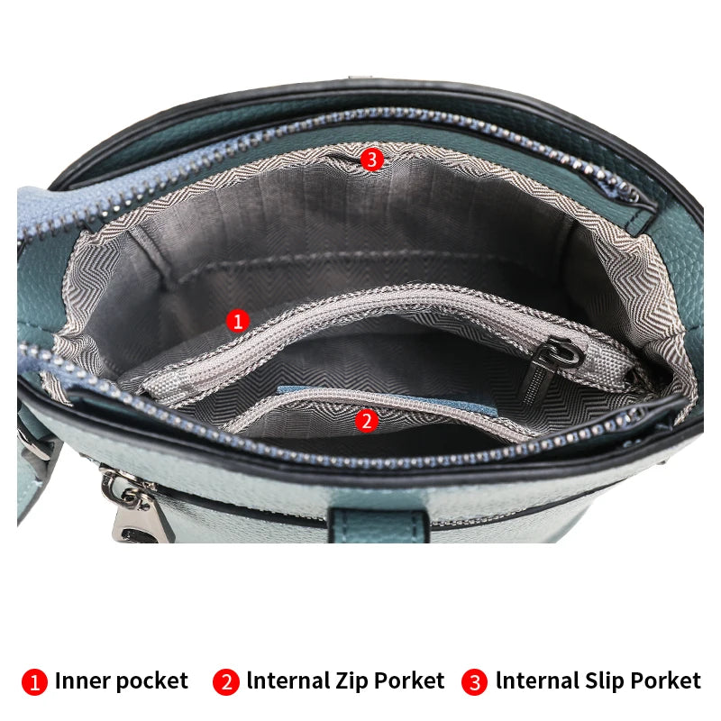 Genuine Leather Crossbody Bag Texture Crocodile Pattern